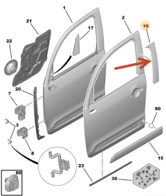 Stoßleiste Für Tür Rechts Vorne Original Citroen C3 Picasoo 98196289XT