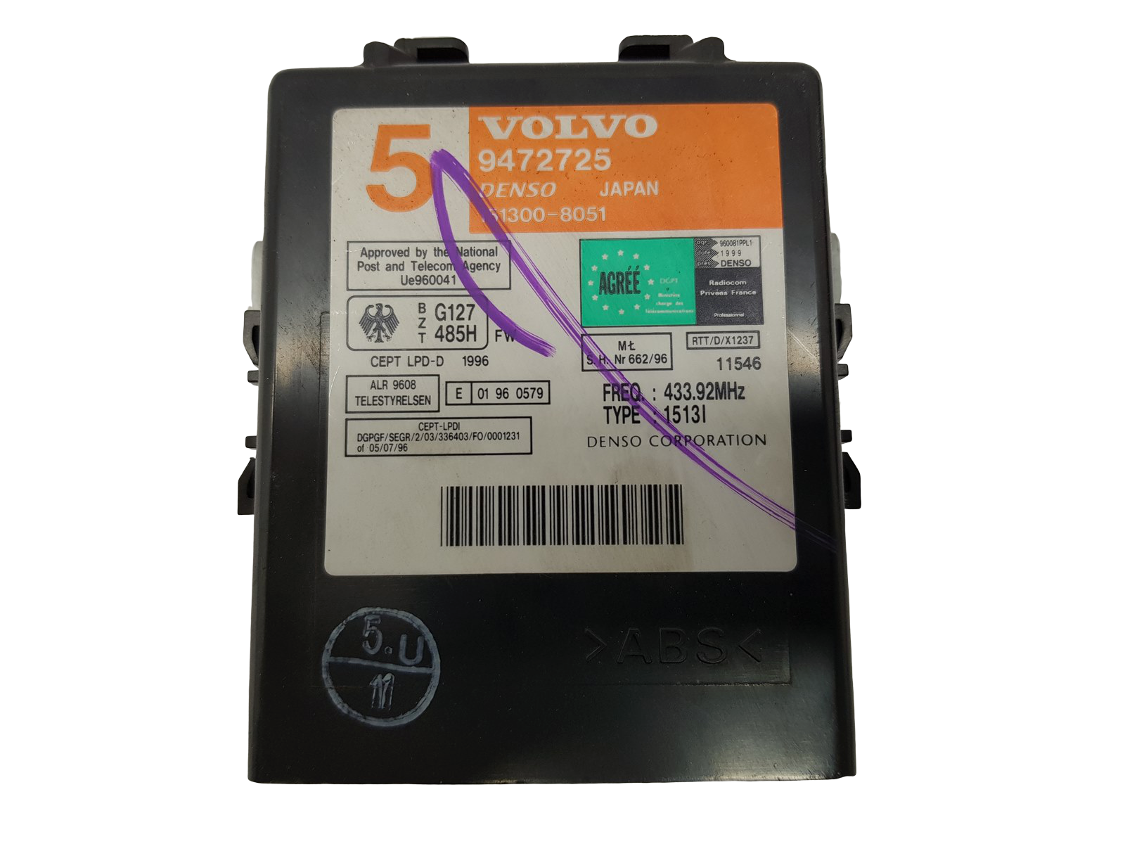 Steuergerät Zentralverriegelung Volvo 9472725 151300-8051 Denso 24189 main product photo