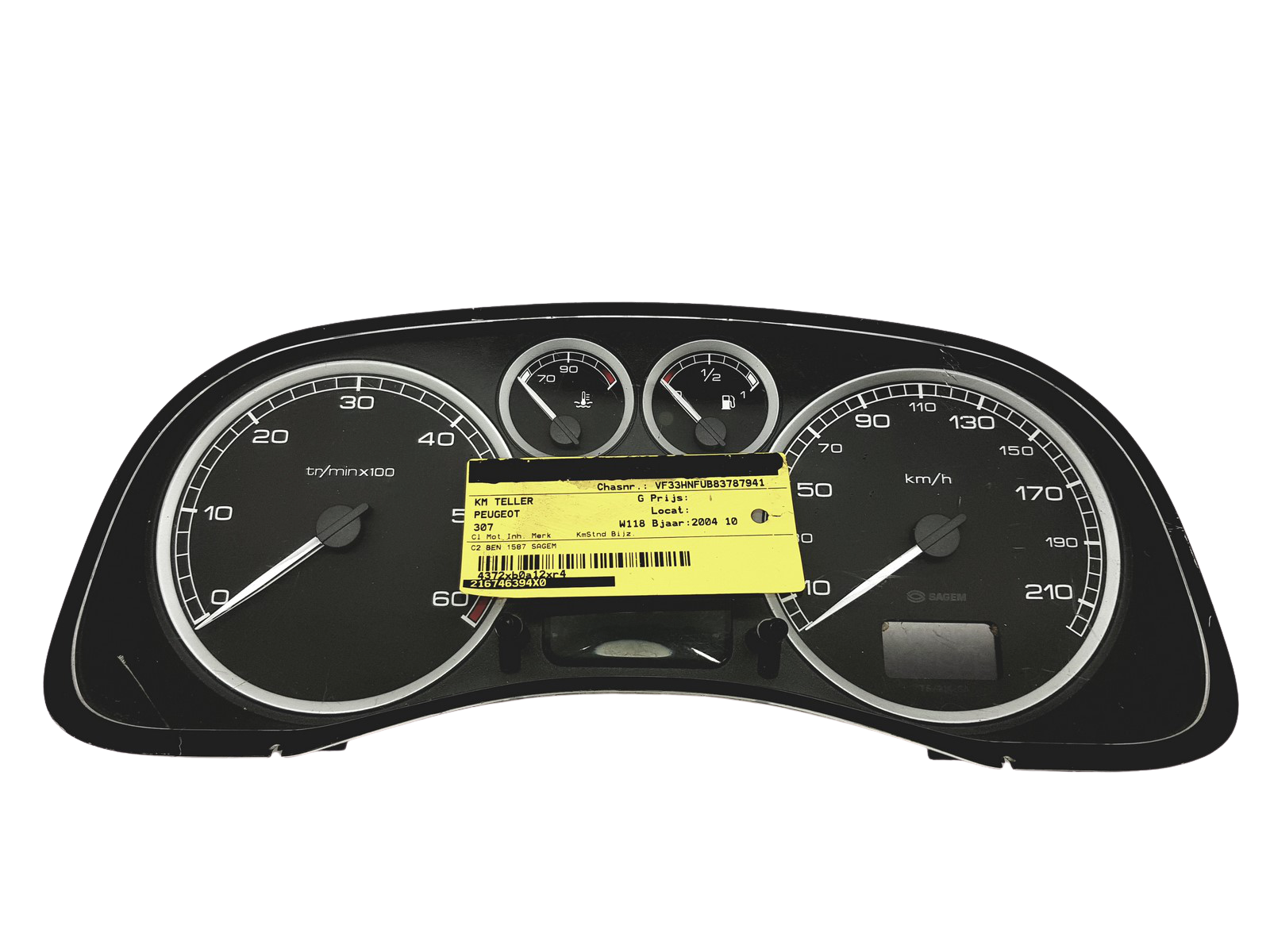 Tacho Kombiinstrument Peugeot 307 9646742480 0R00 Sagem 30981 main product photo